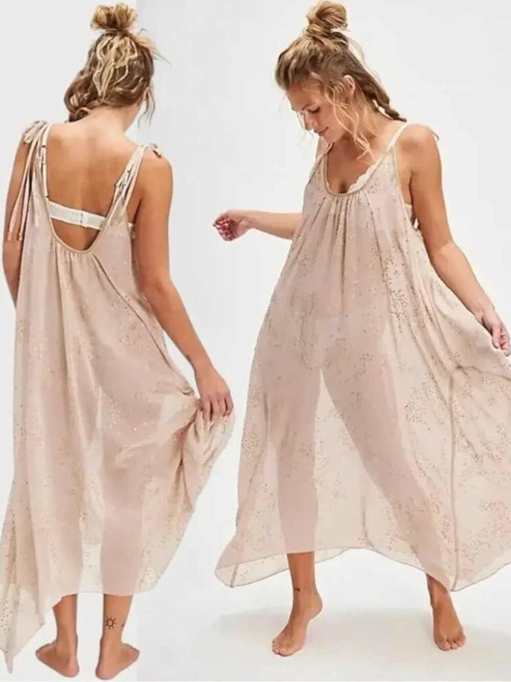 Free People A Little Shine Embellished Sequins Maxi Slip Dress Small